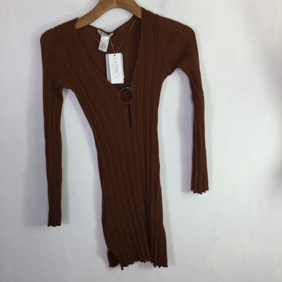 L*Space Wailea Linen Blend Long Sleeve Cover-Up Dress Coffee Size Small NWT - Picture 9 of 12